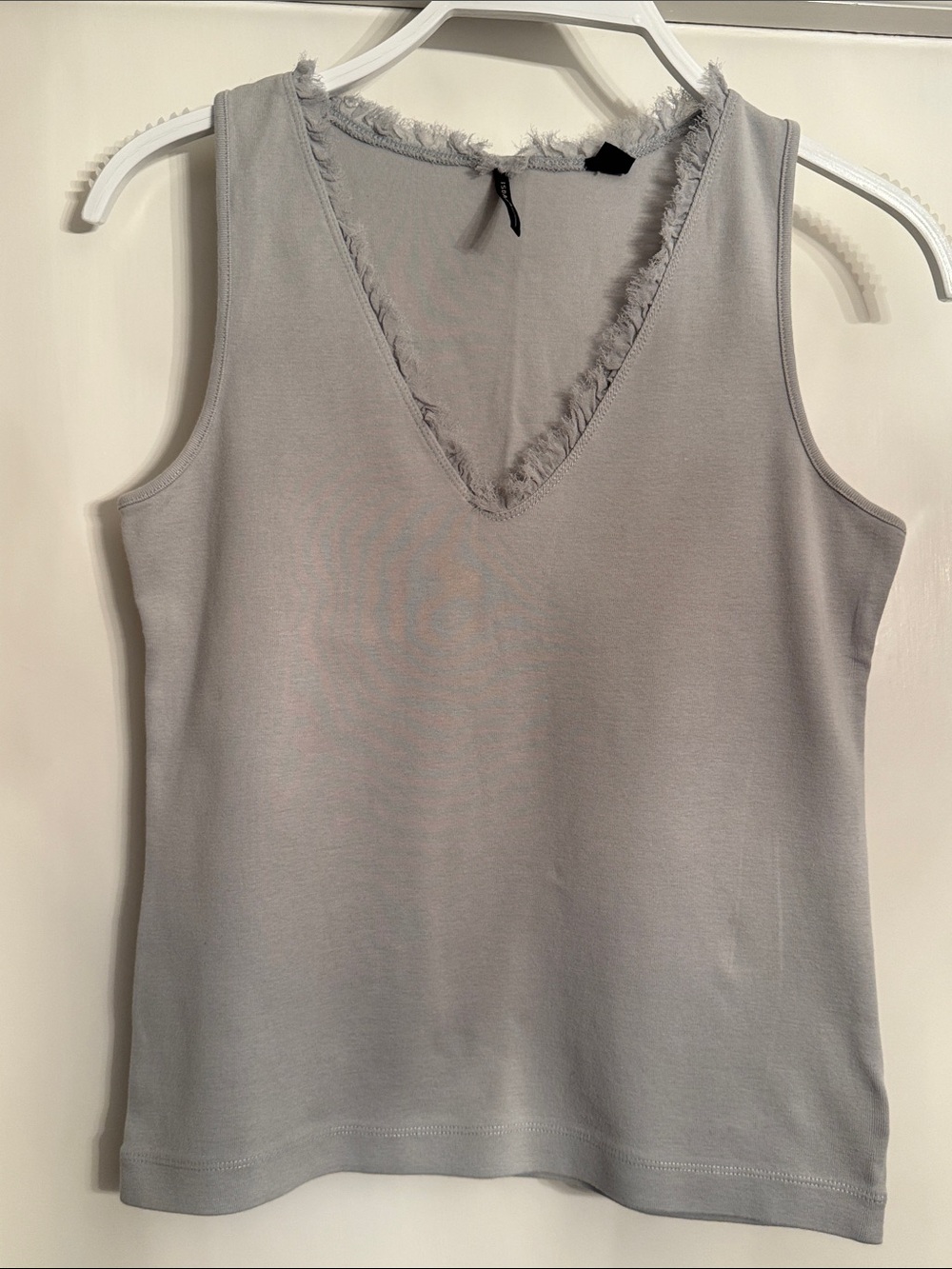 Gray Frayed V-Neck Sleeveless Tank Top